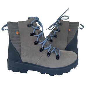 Bogs Holly Lace-up Waterproof Grey Leather Boots Hiking Women's Size 7 NWOT